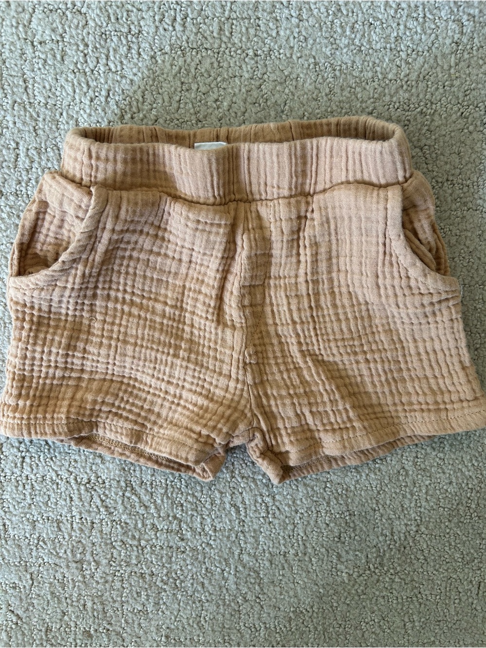 Colored organics tan Gauze Pull-On Shorts toddler 12-18 months
